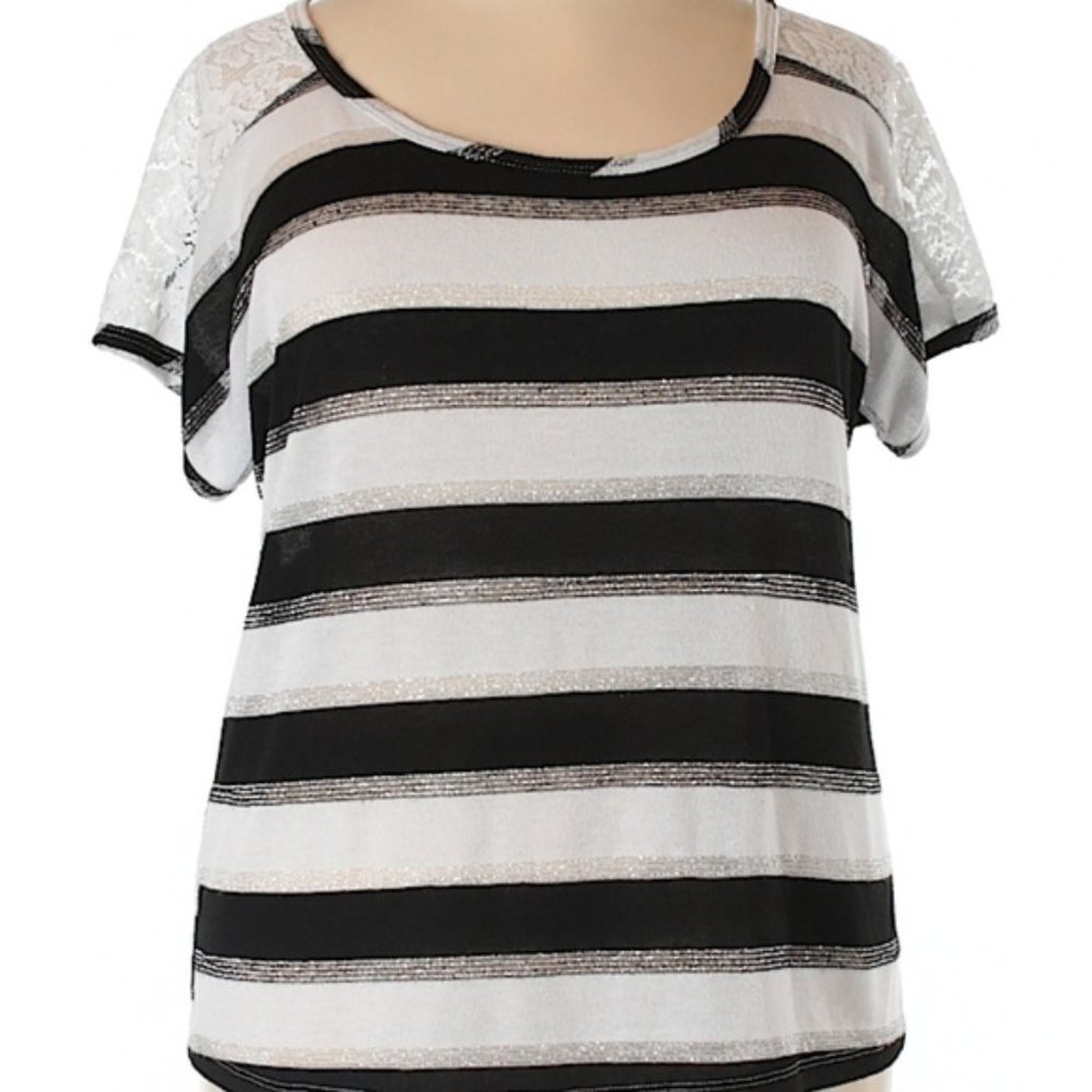 Lane Bryant Striped Shirt w/ Shimmer & Lace EUC sz 18